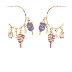 Pickleball Enamel Charm Trimmed Hoops